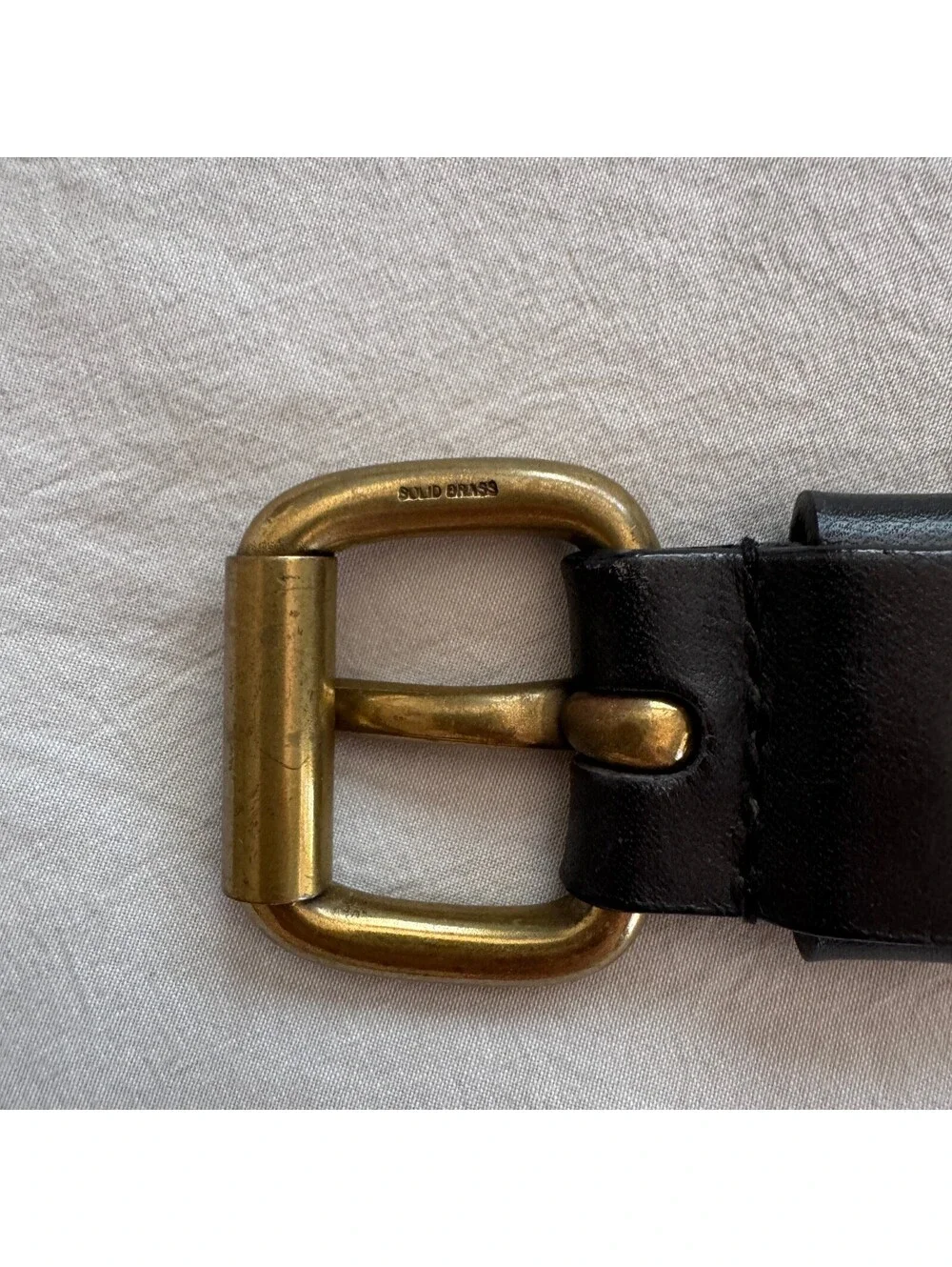 Vintage Calvin Klein Black Leather Belt Brass Buckle cK Logo Medallion Small